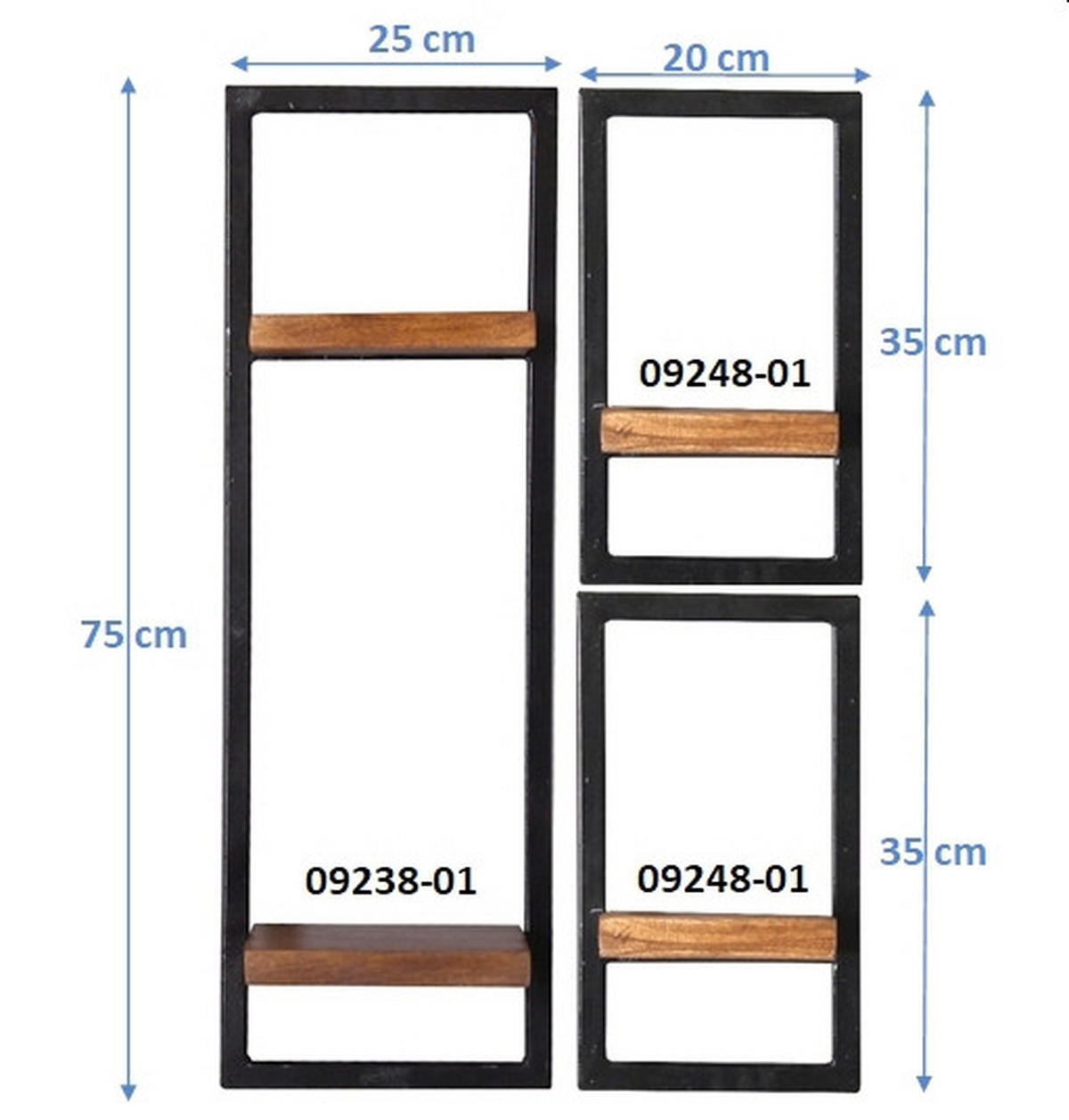 WANDREGALSET 50/75/25 cm  - Schwarz/Naturfarben, Design, Holz/Metall (50/75/25cm) - MID.YOU