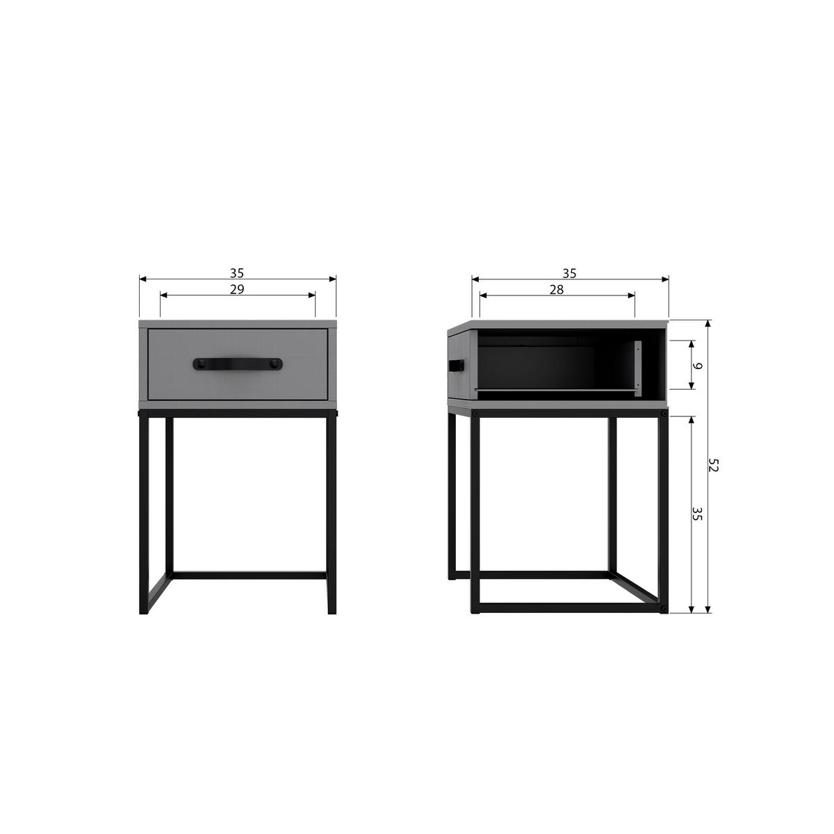 NACHTTISCH 35/35/52 cm  in massiv Kiefer Grau  - Schwarz/Grau, Design, Leder/Holz (35/35/52cm) - Livetastic