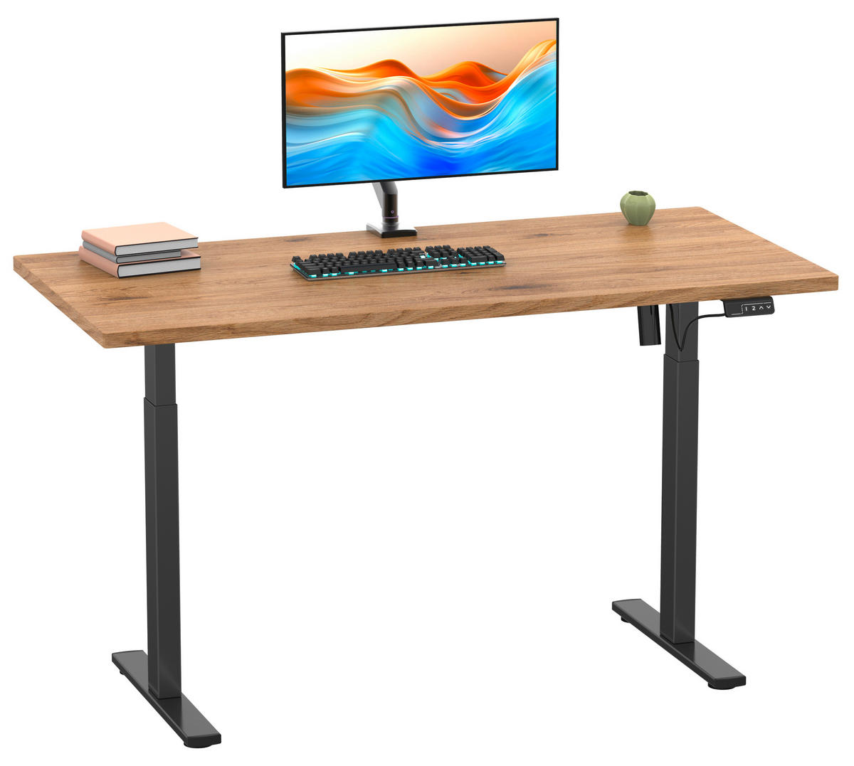 SCHREIBTISCH  in Schwarz, Honigeiche  - Honigeiche/Silberfarben, Design, Holzwerkstoff/Metall (110/71/80cm) - MID.YOU