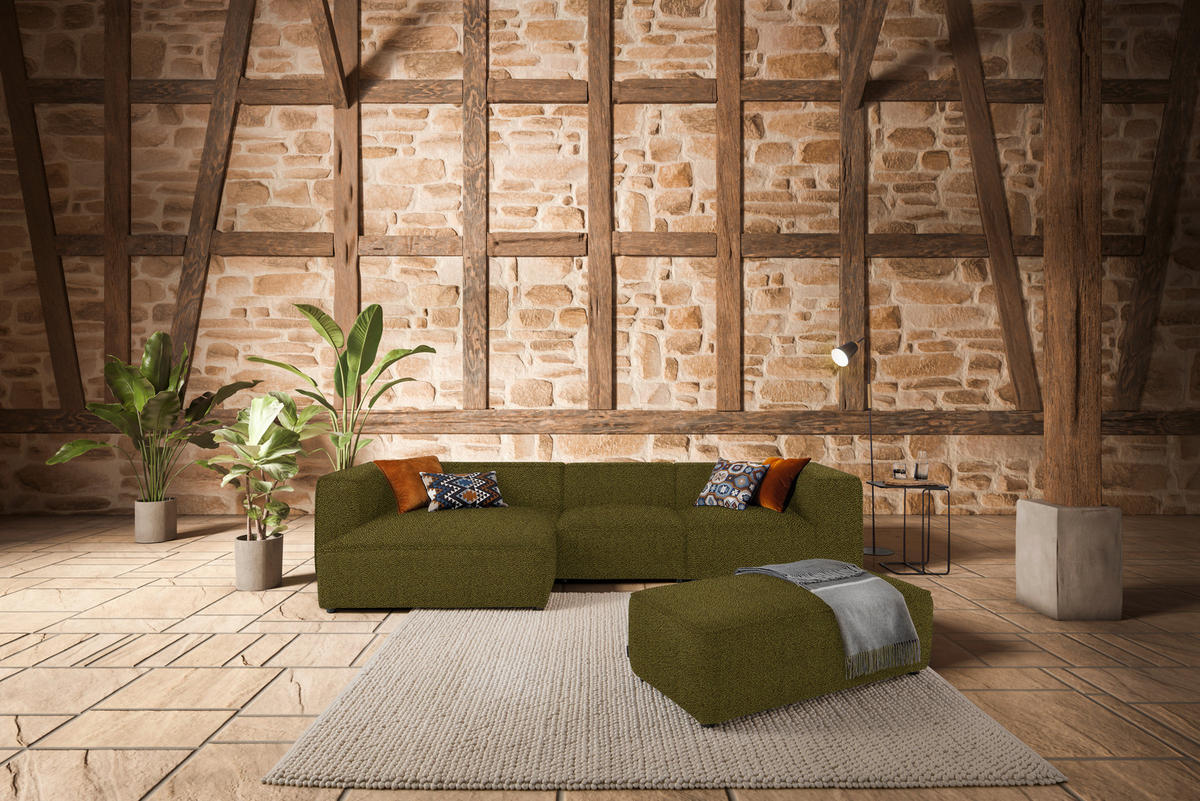 ECKSOFA  in Flachgewebe Khaki  164/341 cm  - Khaki/Schwarz, Design, Kunststoff/Textil (164/341cm) - W.Schillig