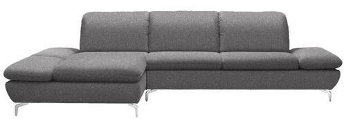 ECKSOFA Grau Chenille, Flachgewebe  - Chromfarben/Grau, Design, Textil/Metall (200/315cm) - Chilliano