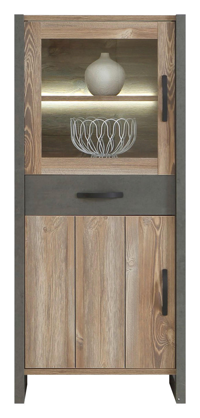VITRINE in Kieferfarben, Dunkelgrau  - Dunkelgrau/Schwarz, Trend, Glas/Holzwerkstoff (67,6/153,4/43,1cm) - Carryhome