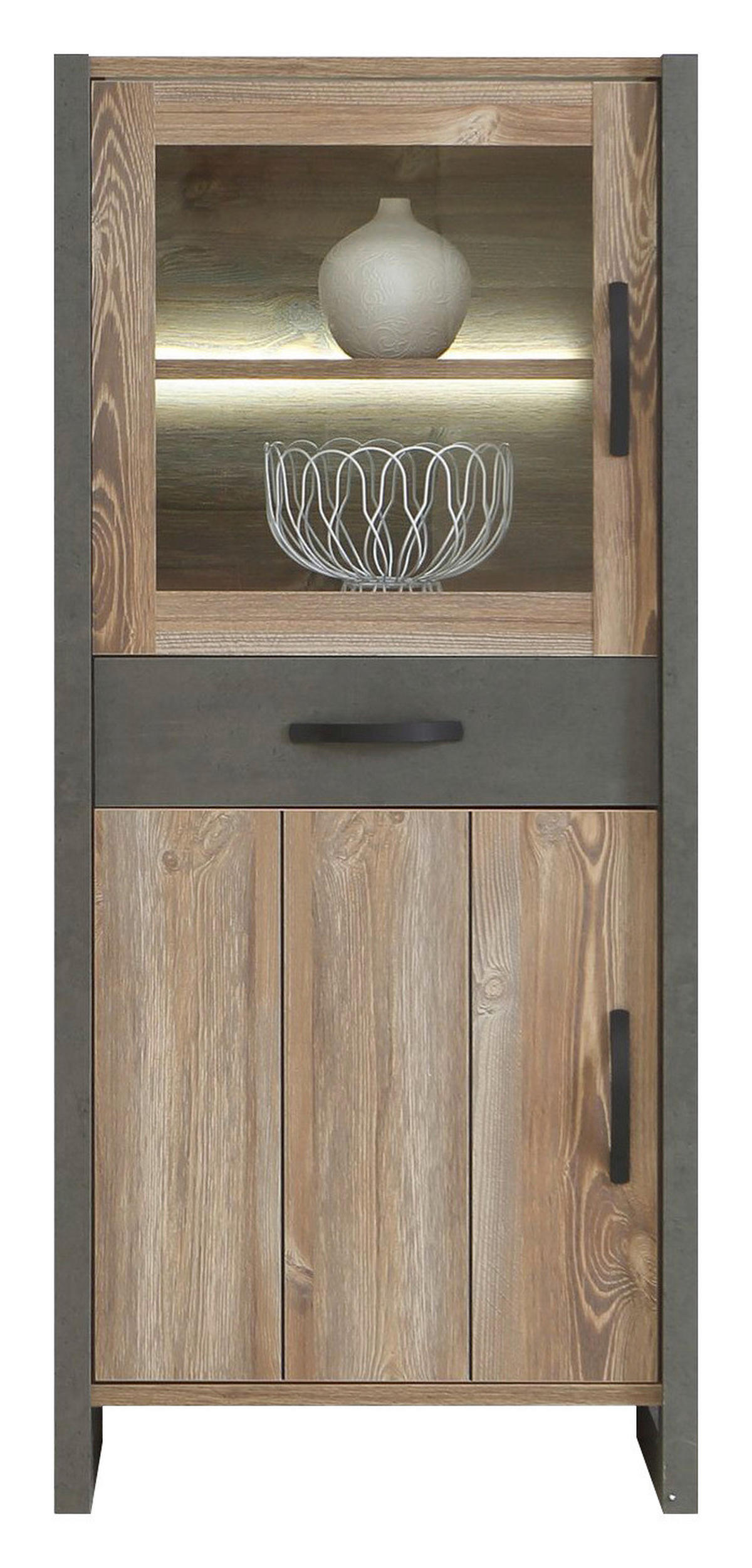 VITRINE in Kieferfarben, Dunkelgrau  - Dunkelgrau/Schwarz, Trend, Glas/Holzwerkstoff (67,6/153,4/43,1cm) - Carryhome