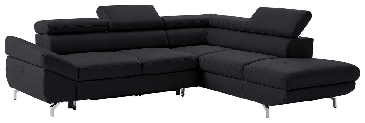 ECKSOFA in Echtleder Dunkelbraun  - Dunkelbraun/Silberfarben, Design, Leder/Metall (270/220cm) - Novel