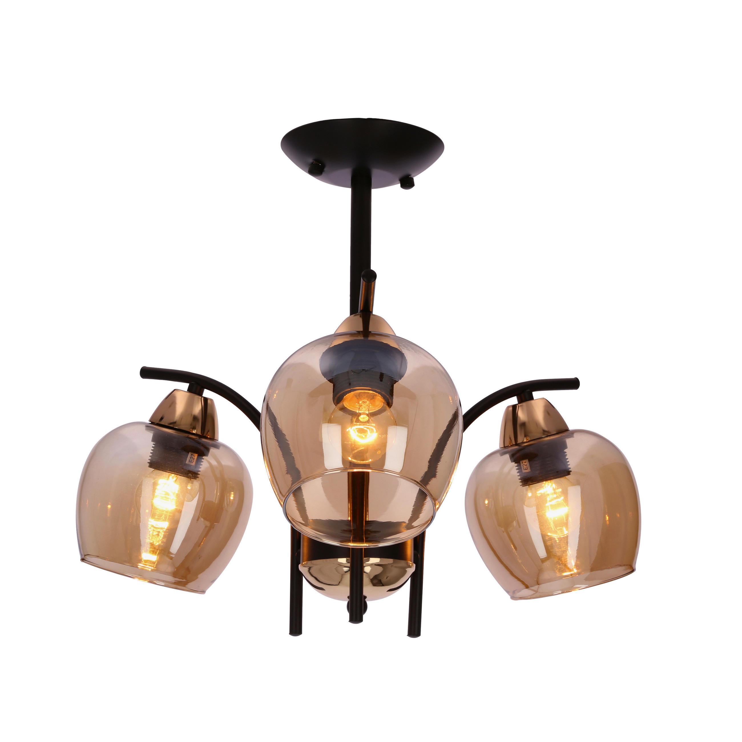 PENDELLEUCHTE Merra 48/48/36 cm  - Bernsteinfarben/Schwarz, KONVENTIONELL, Metall (48/48/36cm)