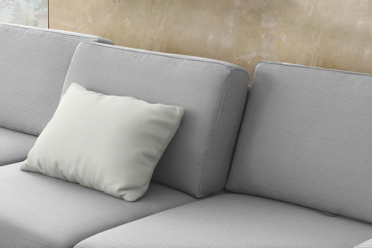 ECKSOFA Cord Hellgrau  - Hellgrau/Schwarz, Design, Textil/Metall (185/298cm) - Pure Home Lifestyle