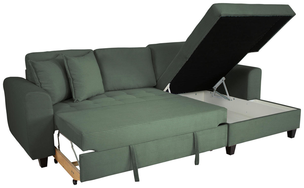 ECKSOFA MORITZ Dunkelgrün Cord Zierkissen, Bettkasten  - Dunkelgrün, Trend, Textil (265/155cm) - P & B
