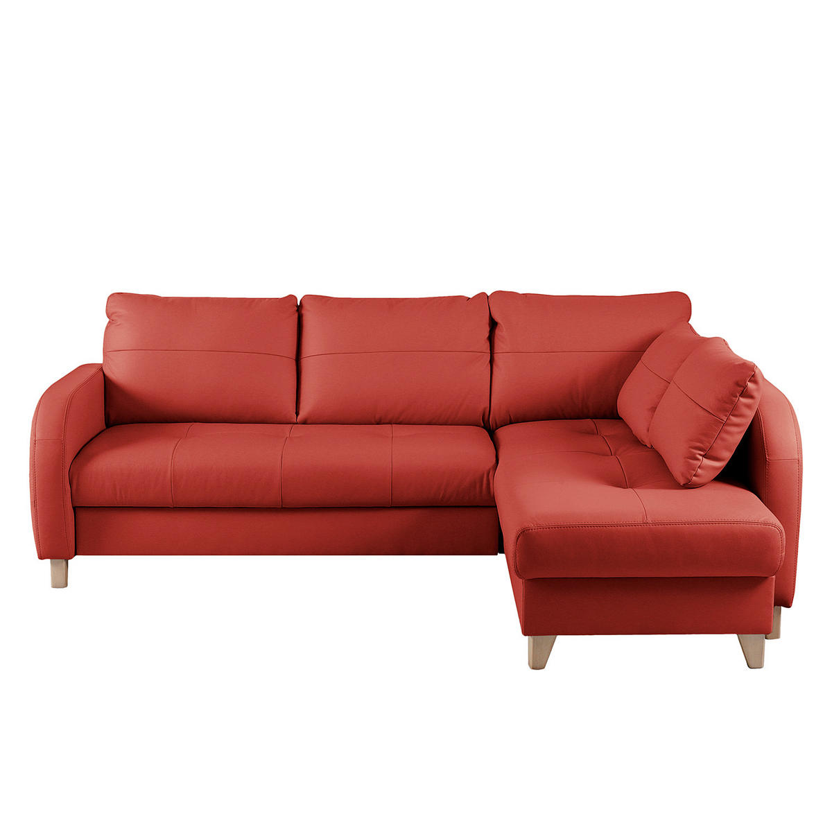 ECKSOFA Rot Echtleder Lederlook  - Buchefarben/Rot, Design, Leder/Holz (227/168cm) - Livetastic