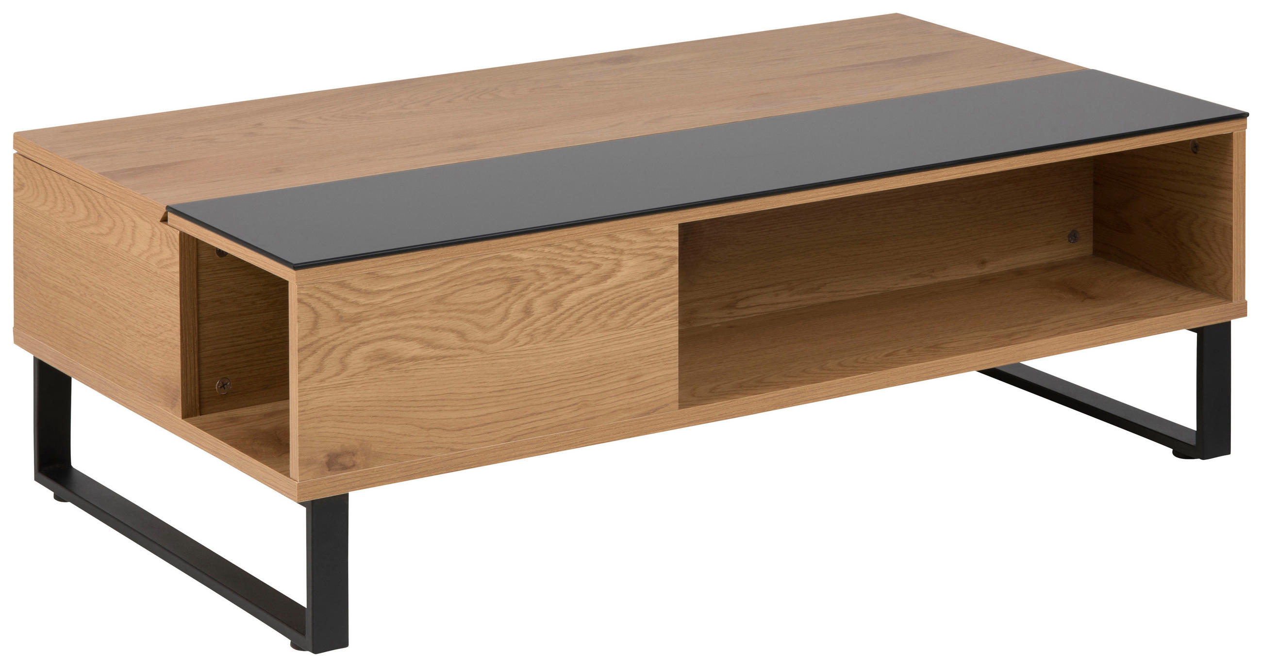 COUCHTISCH in Metall, Glas, Holzwerkstoff 110/60/35 cm  - Eichefarben/Schwarz, Design, Glas/Holzwerkstoff (110/60/35cm) - Livetastic