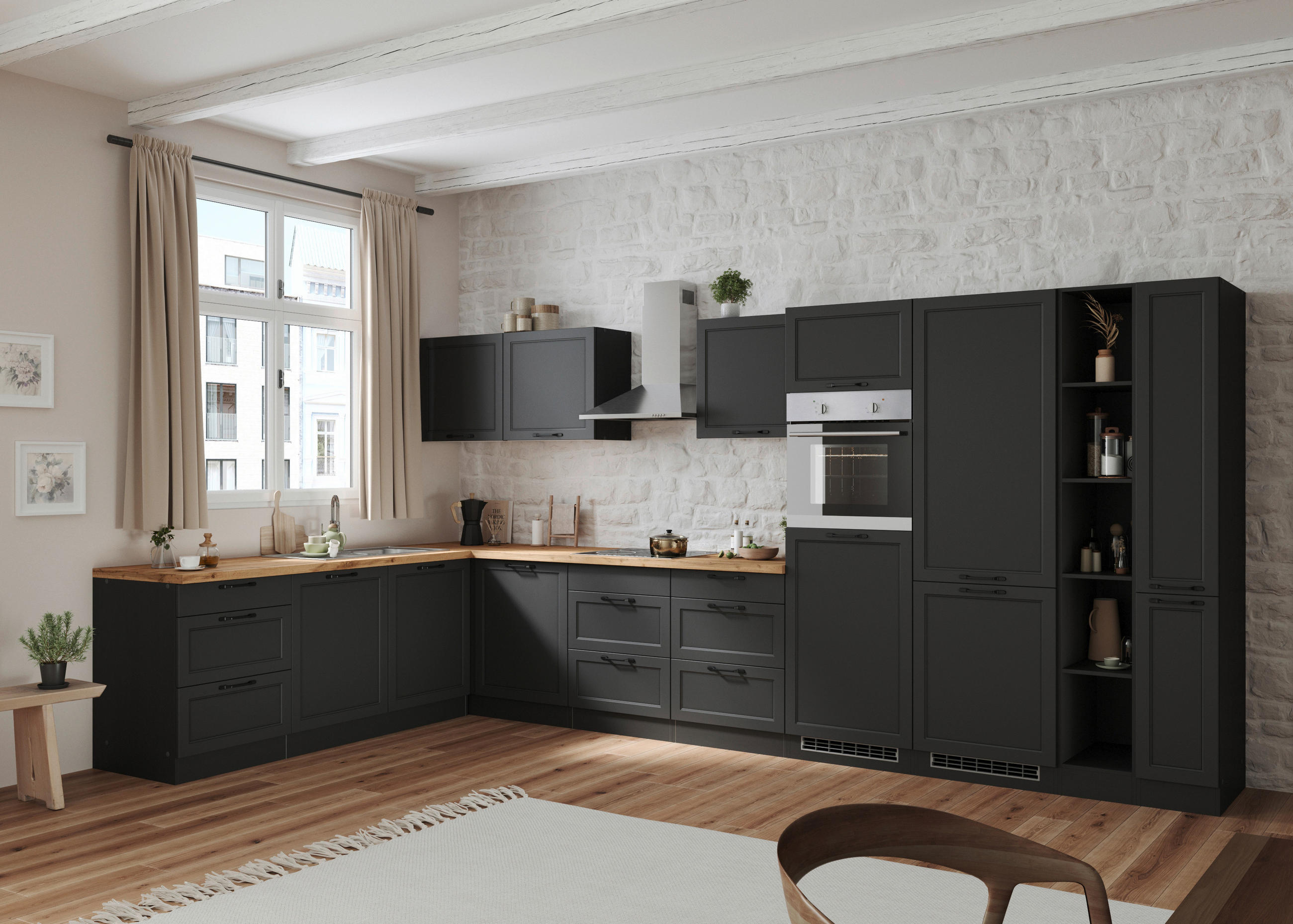 Thumbnail - Held Kochfeldumbauschrank, Grau, Eiche Wotan, Metall, 2 Schublade(n) Schubladen, 60x86x60 cm, Made in Germany, Küchen, K...