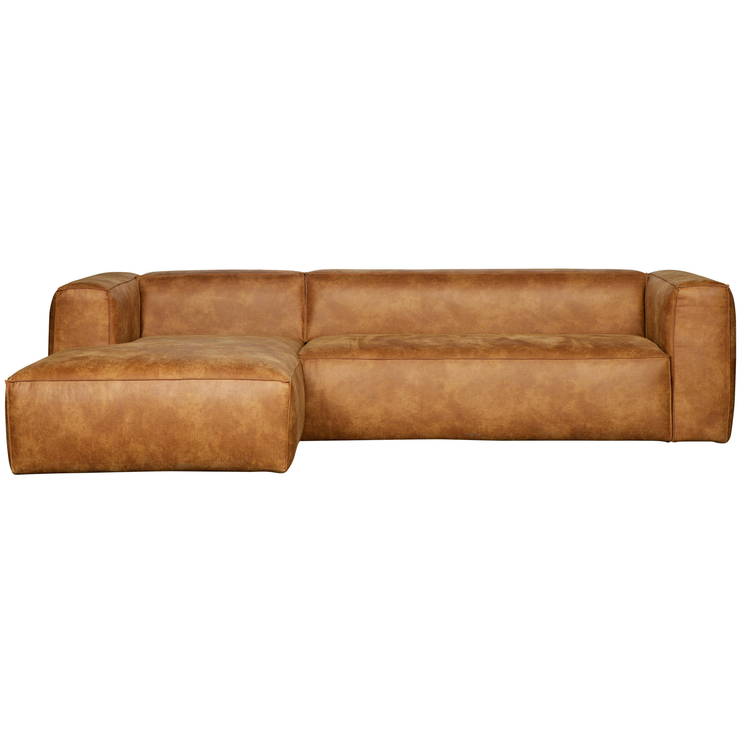 ECKSOFA Bean Cognac Kombination Echtleder/Stoff Lederlook  - Cognac/Schwarz, Design, Leder/Kunststoff (175/305cm) - Livetastic