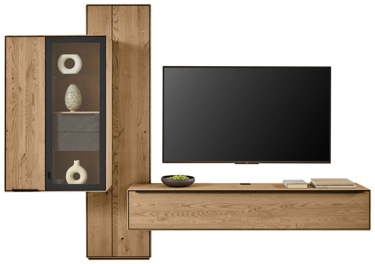 WOHNWAND 3-teilig  Anthrazit, Kastanienfarben 273,8/205,5/39,5 cm  - Kastanienfarben/Anthrazit, Natur, Glas/Holz (273,8/205,5/39,5cm) - Valnatura