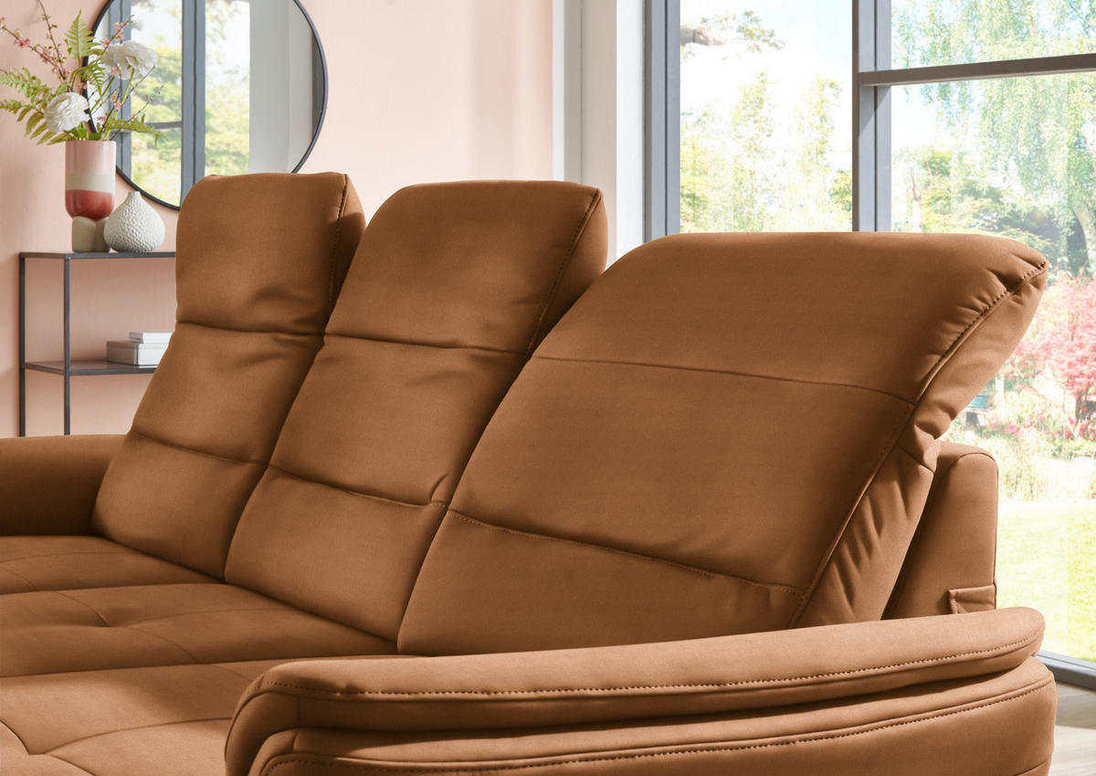 ECKSOFA in Flachgewebe Cognac  260/181 cm  - Cognac/Schwarz, KONVENTIONELL, Textil/Metall (260/181cm) - Beldomo Speed
