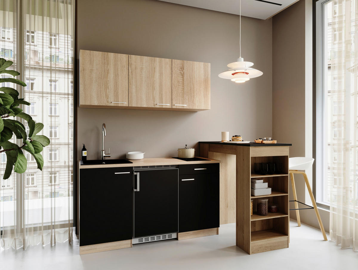 MAJHNA KUHINJA - črna/barve hrasta, Design, umetna masa/leseni material (150cm) - Respekta