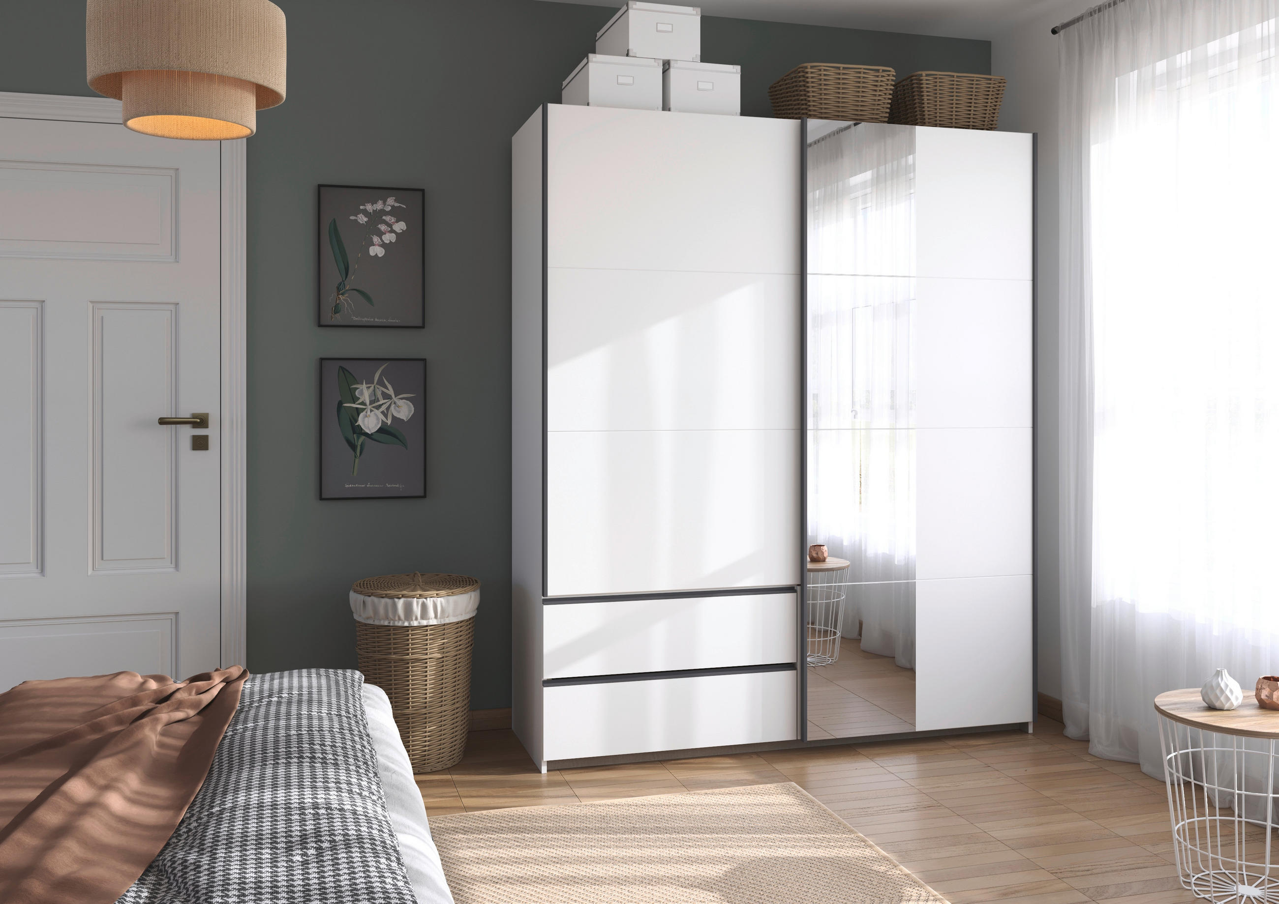 SCHWEBETÜRENSCHRANK in Weiss  - Weiss/Grau, Modern, Holzwerkstoff (175/210/59cm) - Rauch Möbel