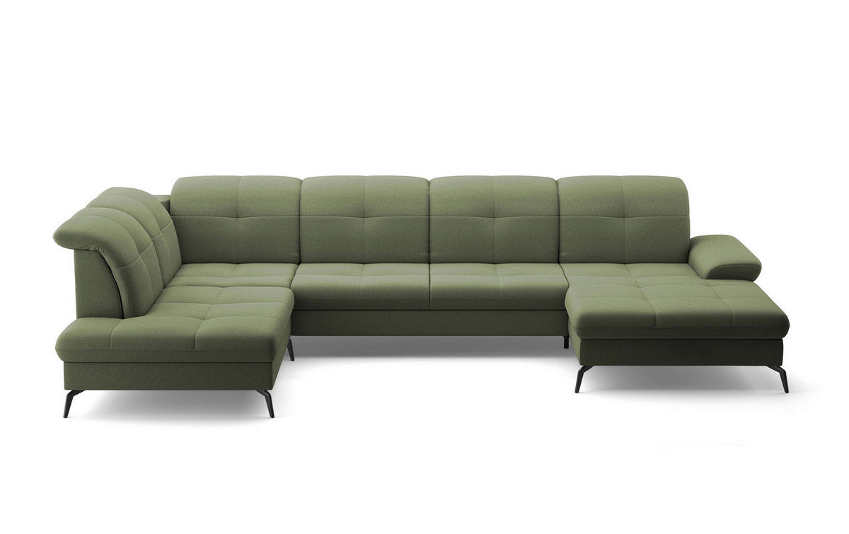WOHNLANDSCHAFT in Flachgewebe Olivgrün  - Schwarz/Olivgrün, Konventionell, Textil/Metall (231/357/185cm) - Sit & More