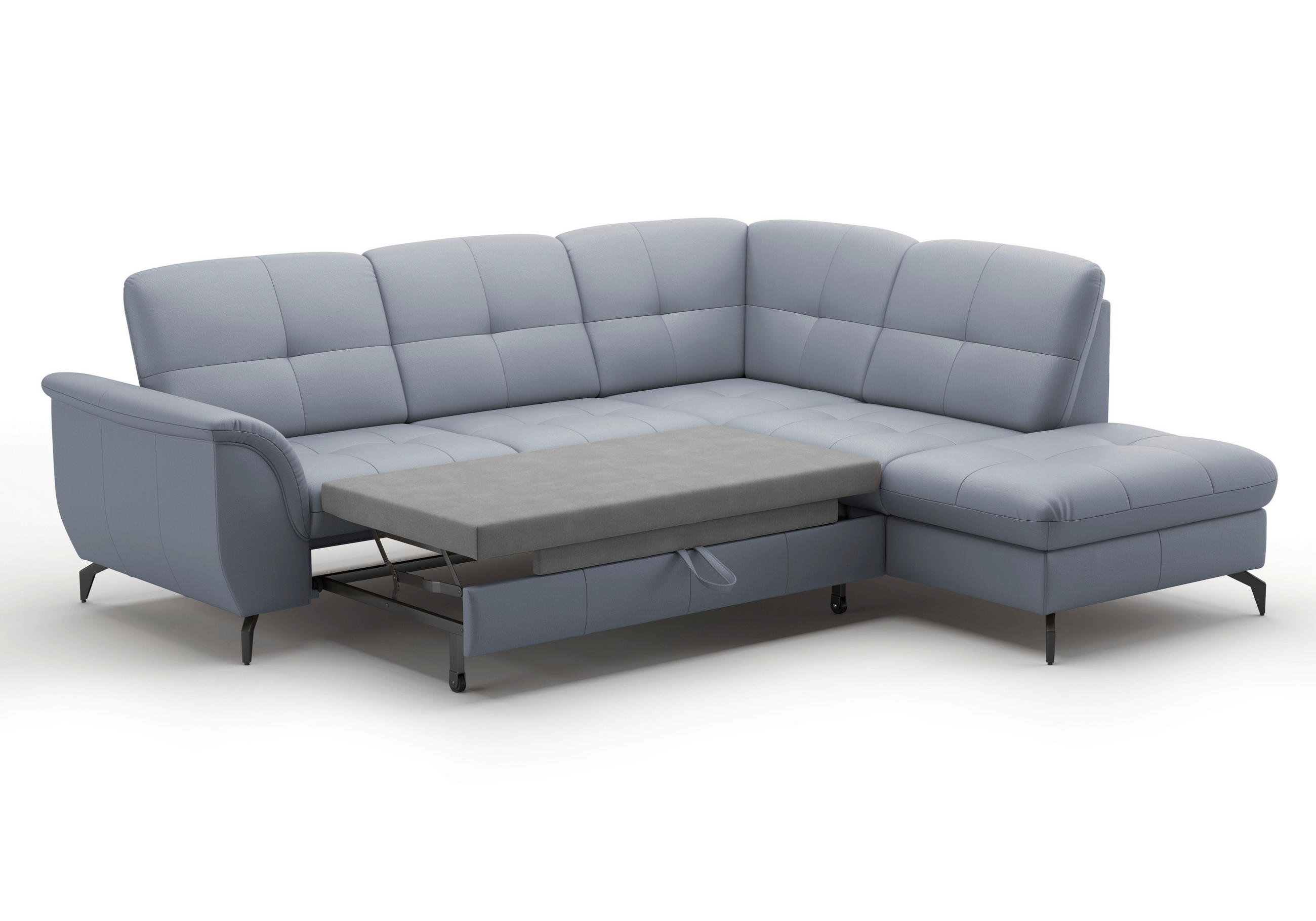 ECKSOFA ZORA E Graublau Kombination Echtleder/Stoff Vliesstoff  - Graublau/Schwarz, MODERN, Leder/Textil (244/212cm) - Sit & More