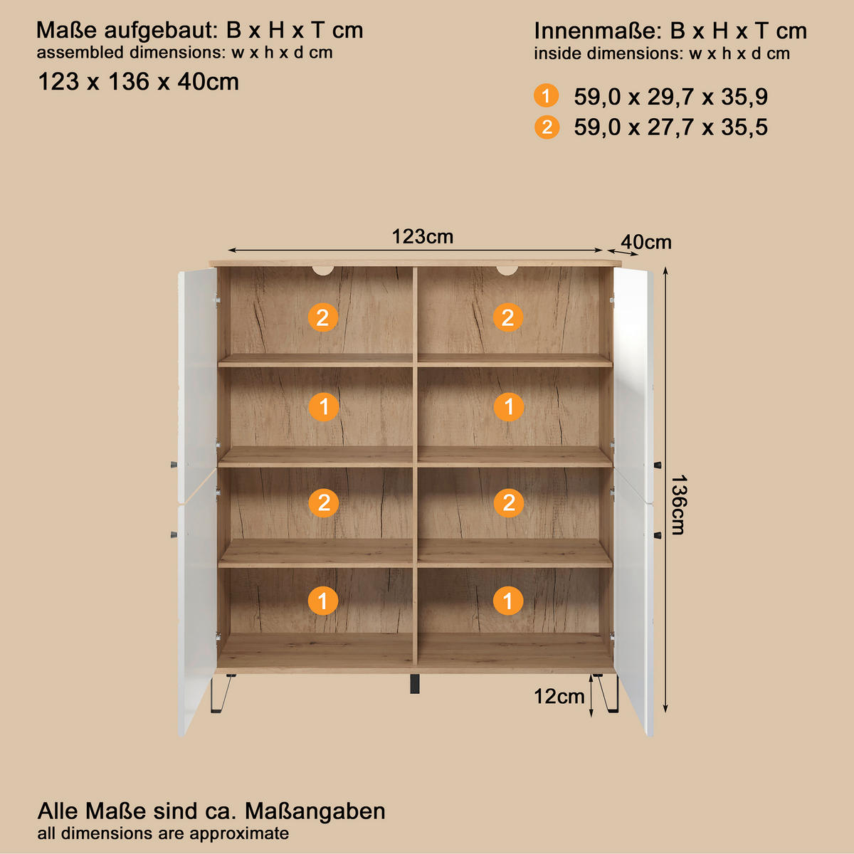 HIGHBOARD TOUCH 123/136/40 cm  - Schwarz/Weiß, Design, Holzwerkstoff/Kunststoff (123/136/40cm) - MID.YOU