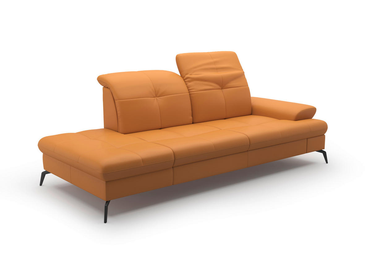 RÉCAMIERE Currygelb Kombination Echtleder/Stoff Vliesstoff  - Currygelb/Schwarz, KONVENTIONELL, Leder/Textil (231/90/122cm) - Sit & More