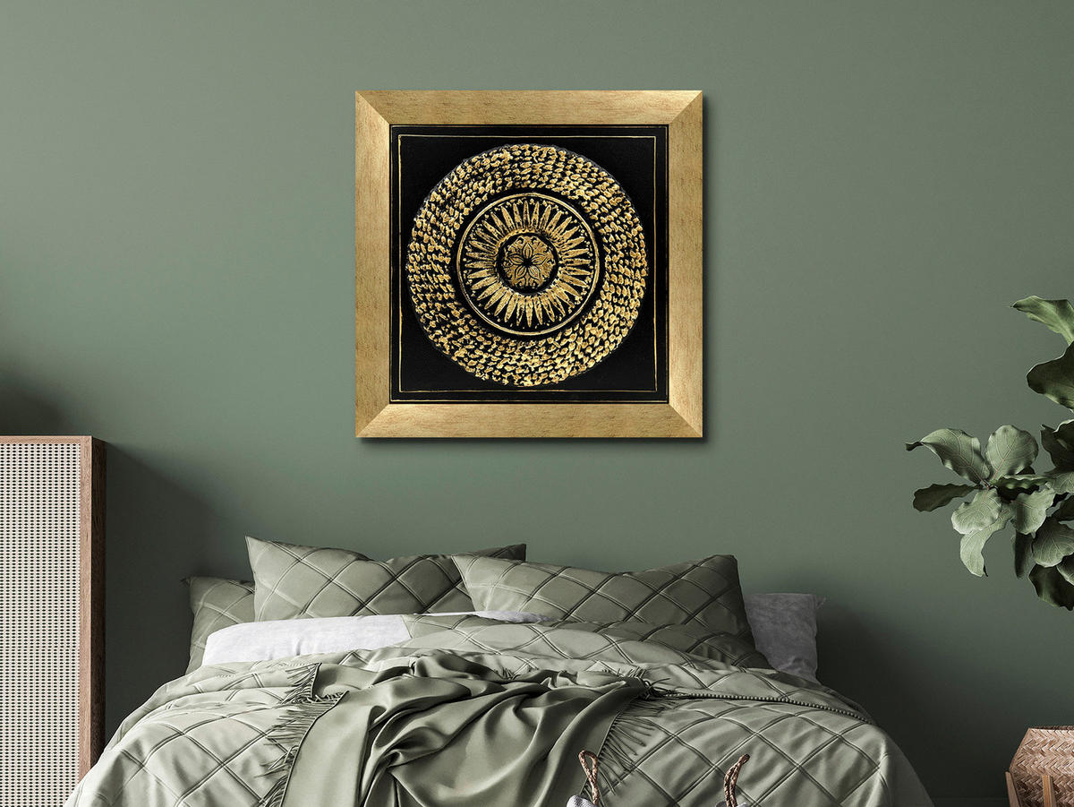 ORIGINÁLNY OBRAZ, abstraktné, etno, 85/85 cm  - čierna/zlatá, Lifestyle, kompozitné drevo/plast (85/85cm) - Monee