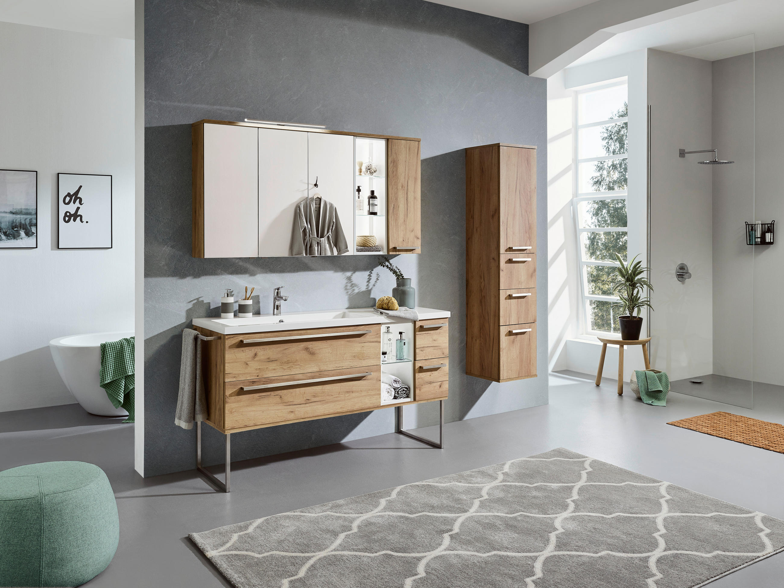 BADEZIMMER  in 145 cm  - Eichefarben/Weiß, Basics, Glas/Holzwerkstoff (145cm) - Dieter Knoll