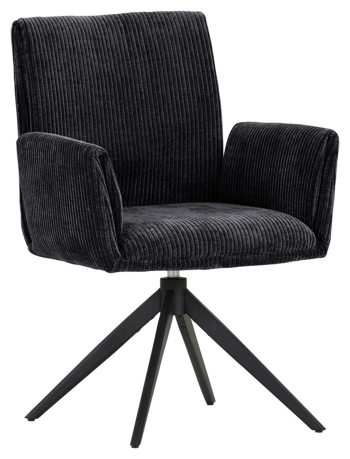 ARMLEHNSTUHL  Sitzfläche 360° drehbar, automatische Rückholfunktion Cord  - Graphitfarben/Schwarz, Design, Textil/Metall (65/90/60cm) - Novel