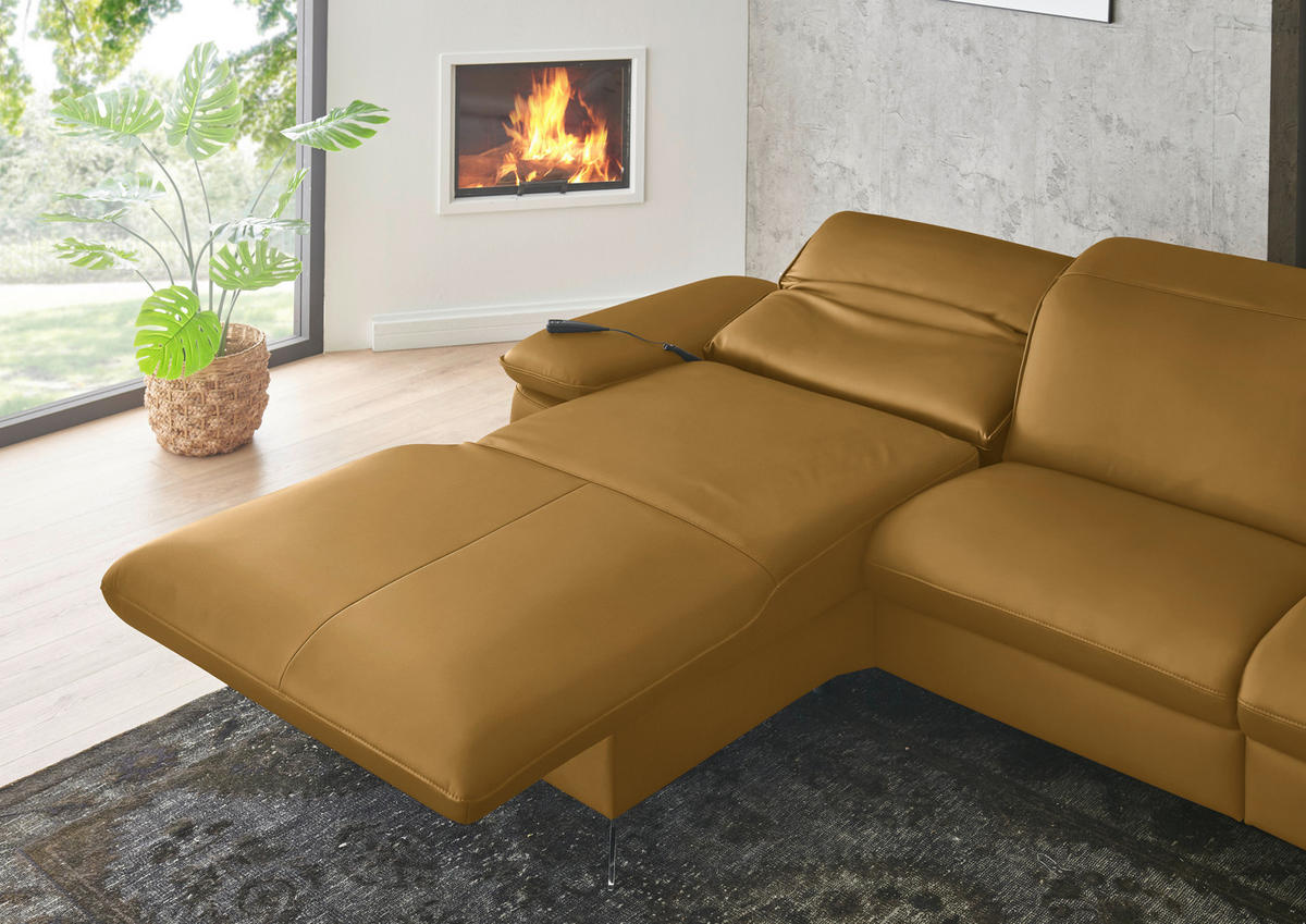 ECKSOFA  Echtleder Currygelb  - Currygelb/Schwarz, Design, Leder/Metall (169/307cm) - Beldomo Premium