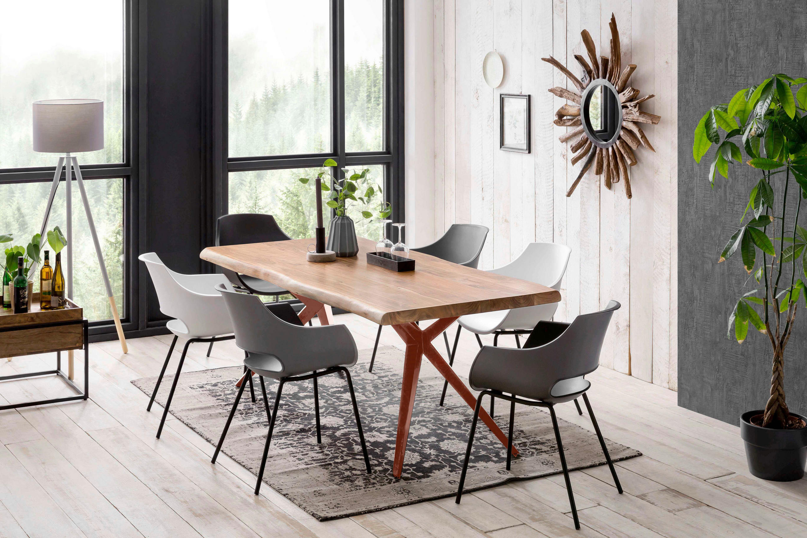 ESSTISCH 180/90/78,5 cm Echtholz  Holz, Metall rechteckig Braun, Naturfarben  - Braun/Naturfarben, MODERN, Holz/Metall (180/90/78,5cm) - MID.YOU