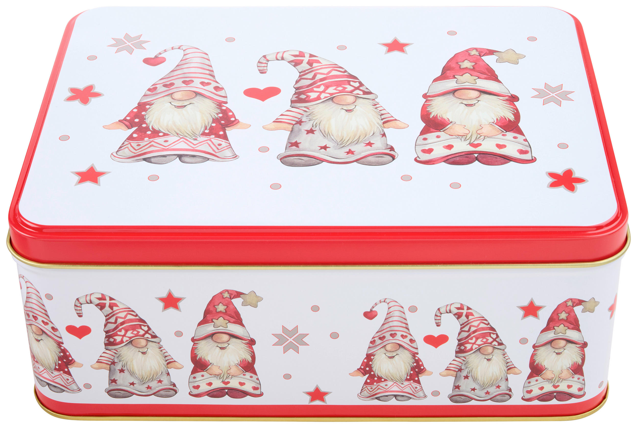 KEKSZESDOBOZ   - piros/fehér, Basics, fém (20,5/15,5/8,3cm) - X-Mas