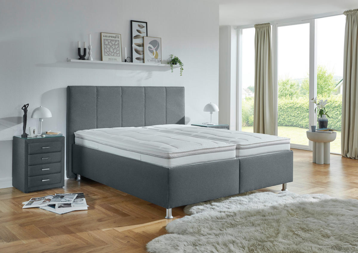 POLSTERBETT 160/200 cm,  in Dunkelgrau, Matratze, gepolstertes Kopfteil, Lattenrost, Bettkasten, H2 + H3 = mittel + fest  - Dunkelgrau/Alufarben, KONVENTIONELL, Holz/Holzwerkstoff (160/200cm) - Beldomo - Sleep