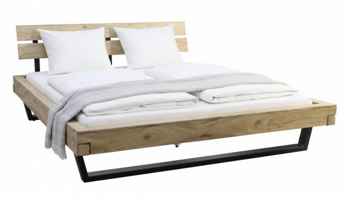 BALKENBETT 200/200 cm  in Naturfarben   - Schwarz/Naturfarben, MODERN, Holz/Metall (200/200cm) - MID.YOU