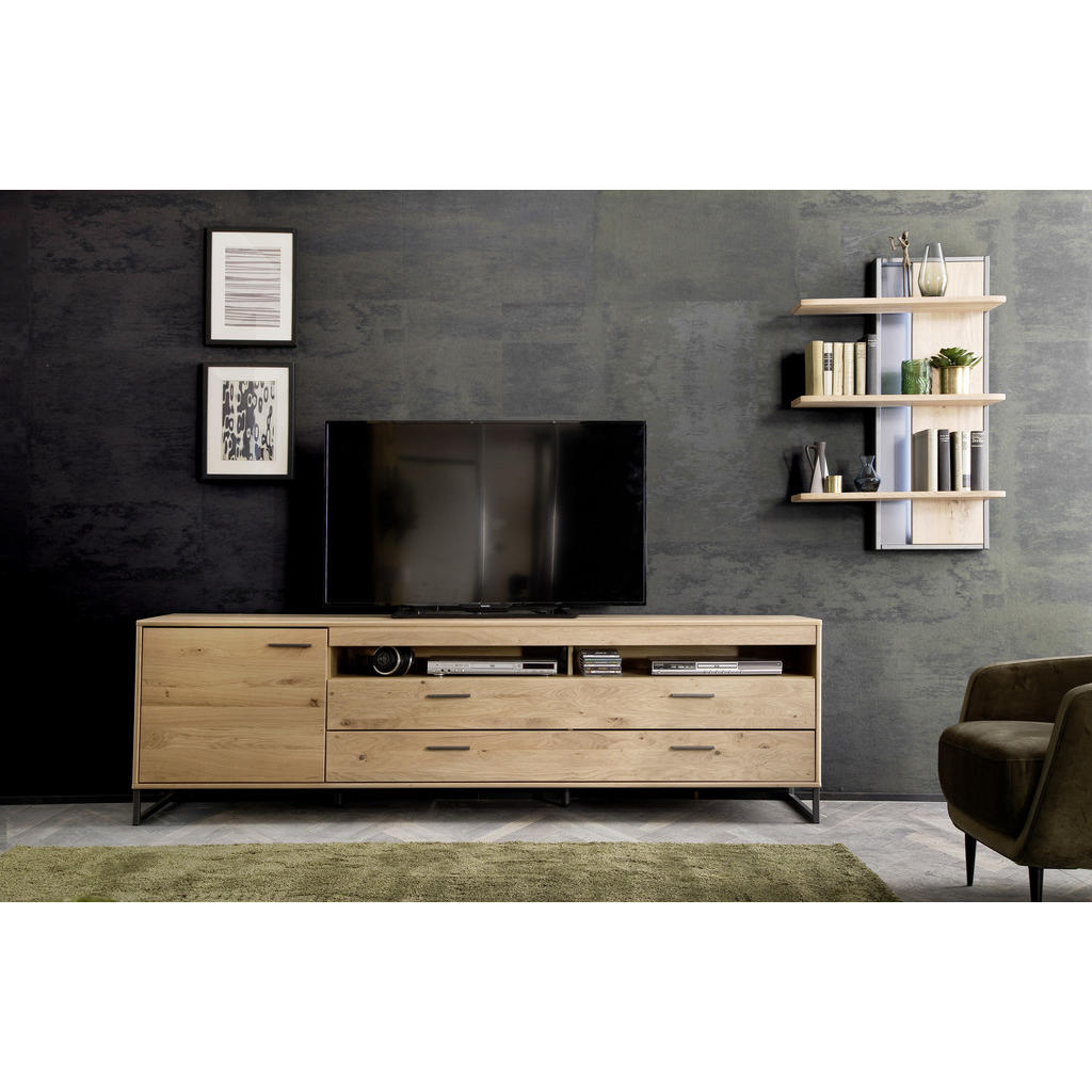 Thumbnail - Livetastic Tv-Element Gaborone, Eiche, Metall, Asteiche, furniert, massiv, 1 Fächer, 2 Schubladen, 224x67x50 cm, Made in...