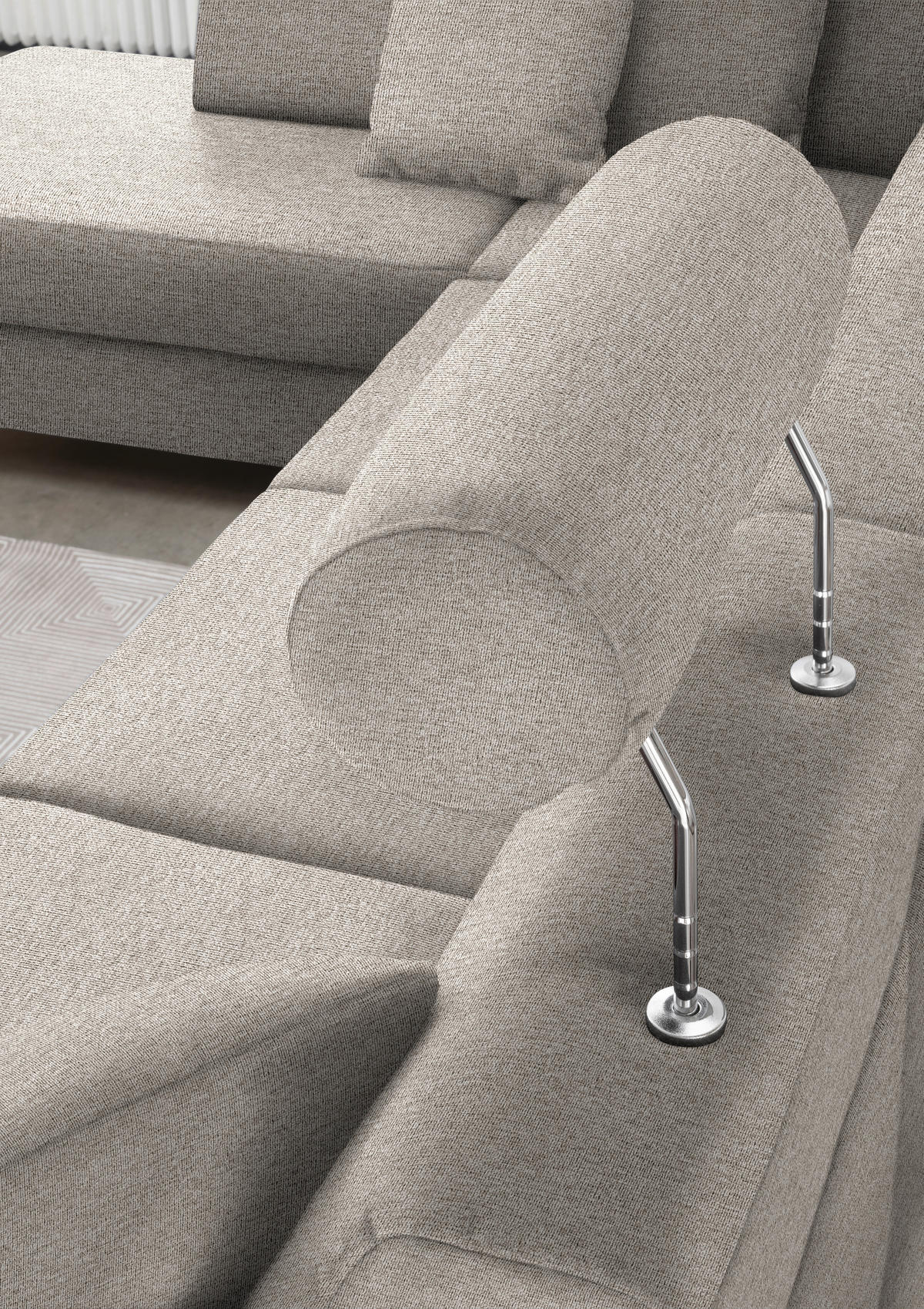 WOHNLANDSCHAFT in Webstoff Beige  - Beige/Schwarz, Design, Holz/Textil (198/296/165cm) - Xora