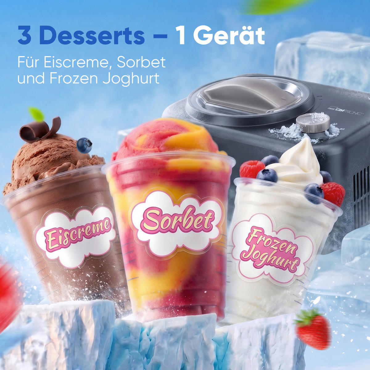 EISMASCHINE  - Schwarz, Trend, Kunststoff (31,5/21,0/23,5cm) - Clatronic