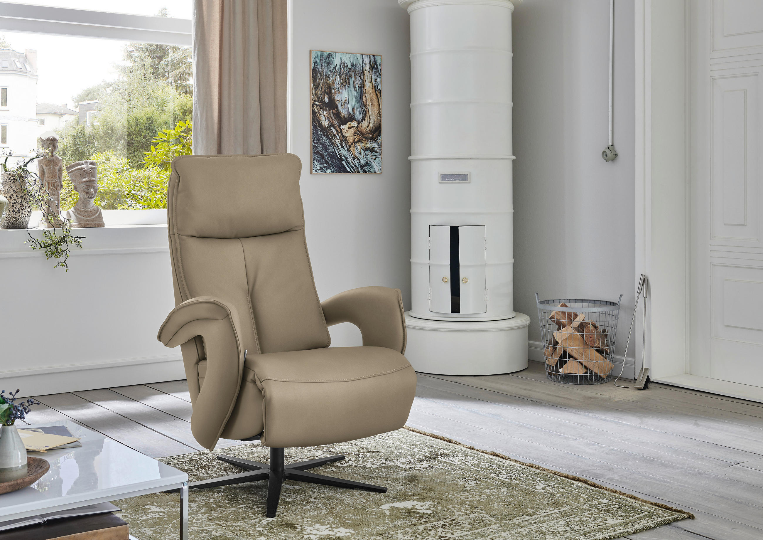 RELAXSESSEL in Leder Hellbraun  - Hellbraun/Schwarz, Design, Leder/Metall (77/110/87cm) - Valdera