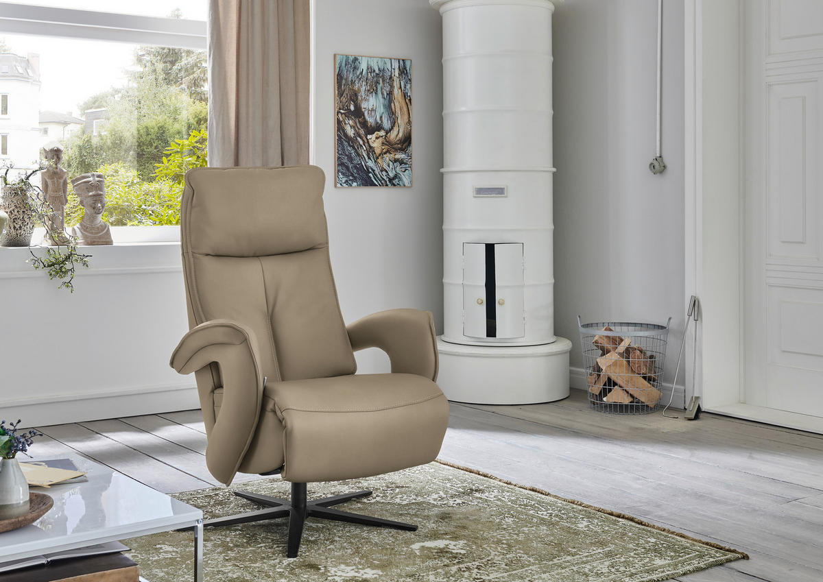 RELAXSESSEL in Leder Hellbraun  - Hellbraun/Schwarz, Design, Leder/Metall (77/110/87cm) - Valdera