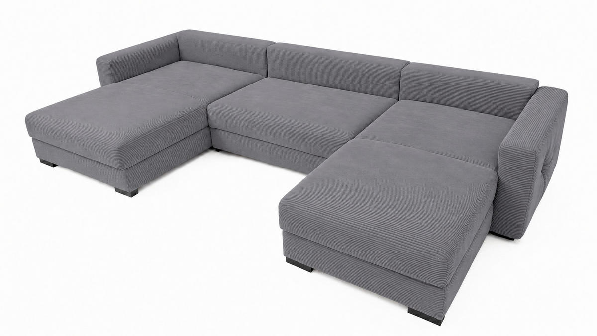 WOHNLANDSCHAFT Grau Cord  - Schwarz/Grau, Basics, Holz/Textil (379/93/184cm) - MID.YOU