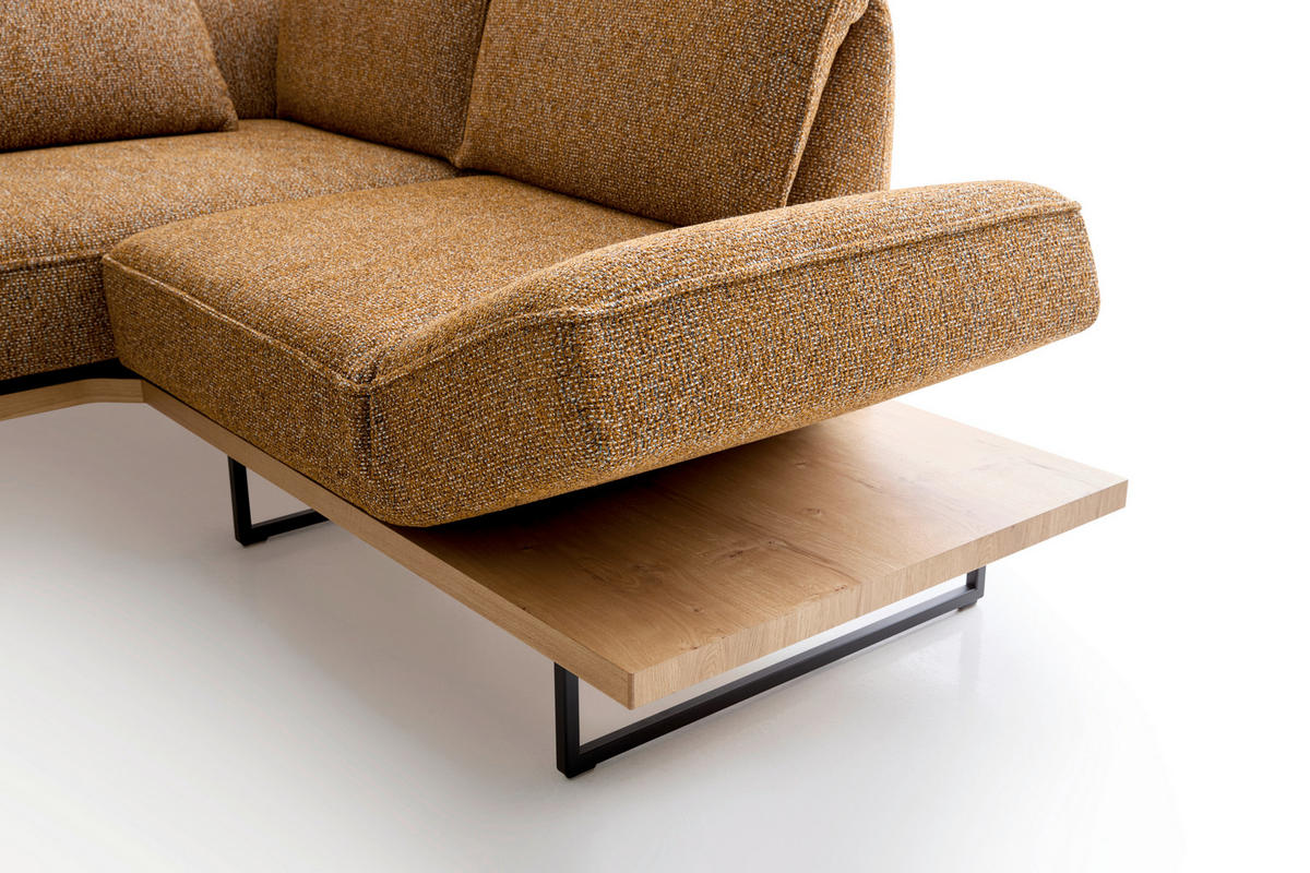 ECKSOFA Dunkelorange Chenille Rücken echt, Armteilverstellung, Relaxfunktion, Drehsitzfunktion  - Dunkelorange/Schwarz, Design, Holz/Textil (252/209cm) - Koinor