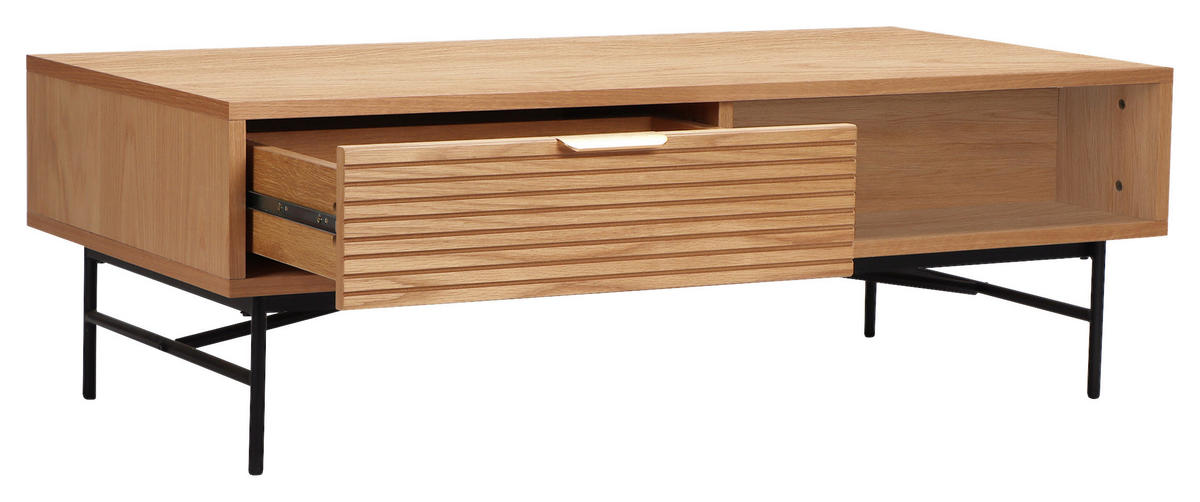 COUCHTISCH Eiche furniert 120/60/40 cm rechteckig Schwarz, Eichefarben  - Eichefarben/Goldfarben, Design, Holz/Holzwerkstoff (120/60/40cm) - Boxxx