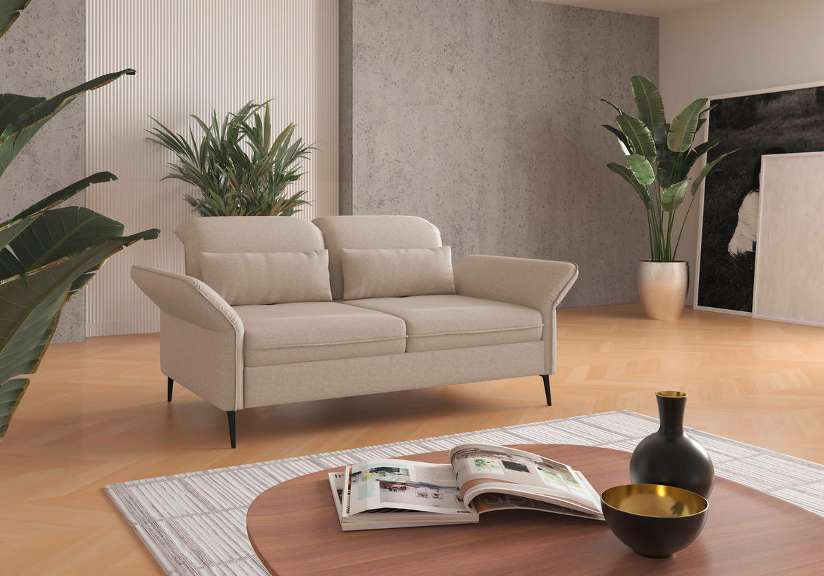 3-SITZER-SOFA Flachgewebe Creme  - Creme/Schwarz, KONVENTIONELL, Textil/Metall (199/92/123cm) - Sit & More