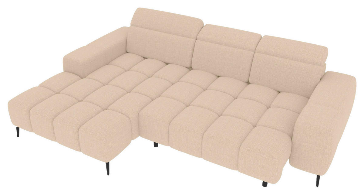 ECKSOFA Beige Flachgewebe Rücken echt, Kopfteilverstellung, Sitztiefenverstellung  - Beige/Schwarz, KONVENTIONELL, Kunststoff/Textil (171/273cm) - Carryhome
