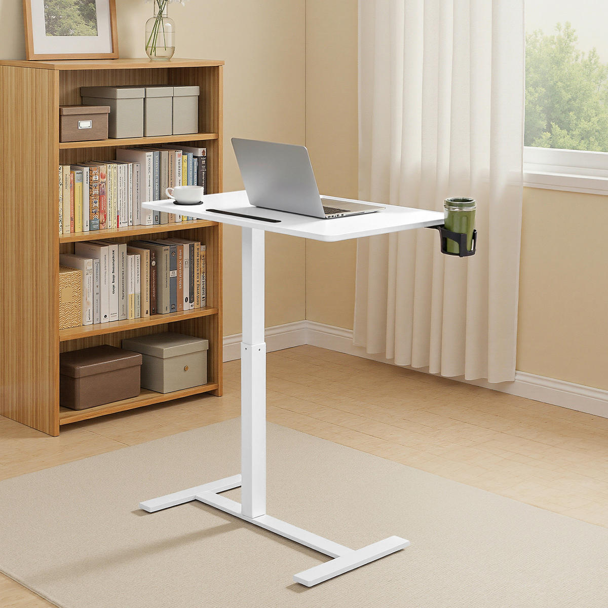 LAPTOPTISCH 70/40/65-102 cm Weiß höhenverstellbar, Kabeldurchlass, Getränkehalter  - Weiß, Basics, Holzwerkstoff/Kunststoff (70/40/65-102cm) - Boxxx