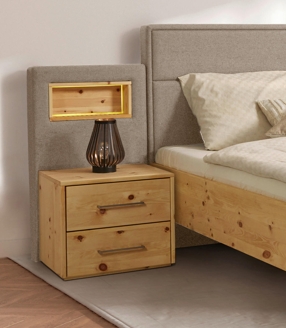 BETT 160/200 cm  Zirbelkieferfarben, Dunkelbraun   - Zirbelkieferfarben/Dunkelbraun, Natur, Holz/Textil (160/200cm) - Valnatura