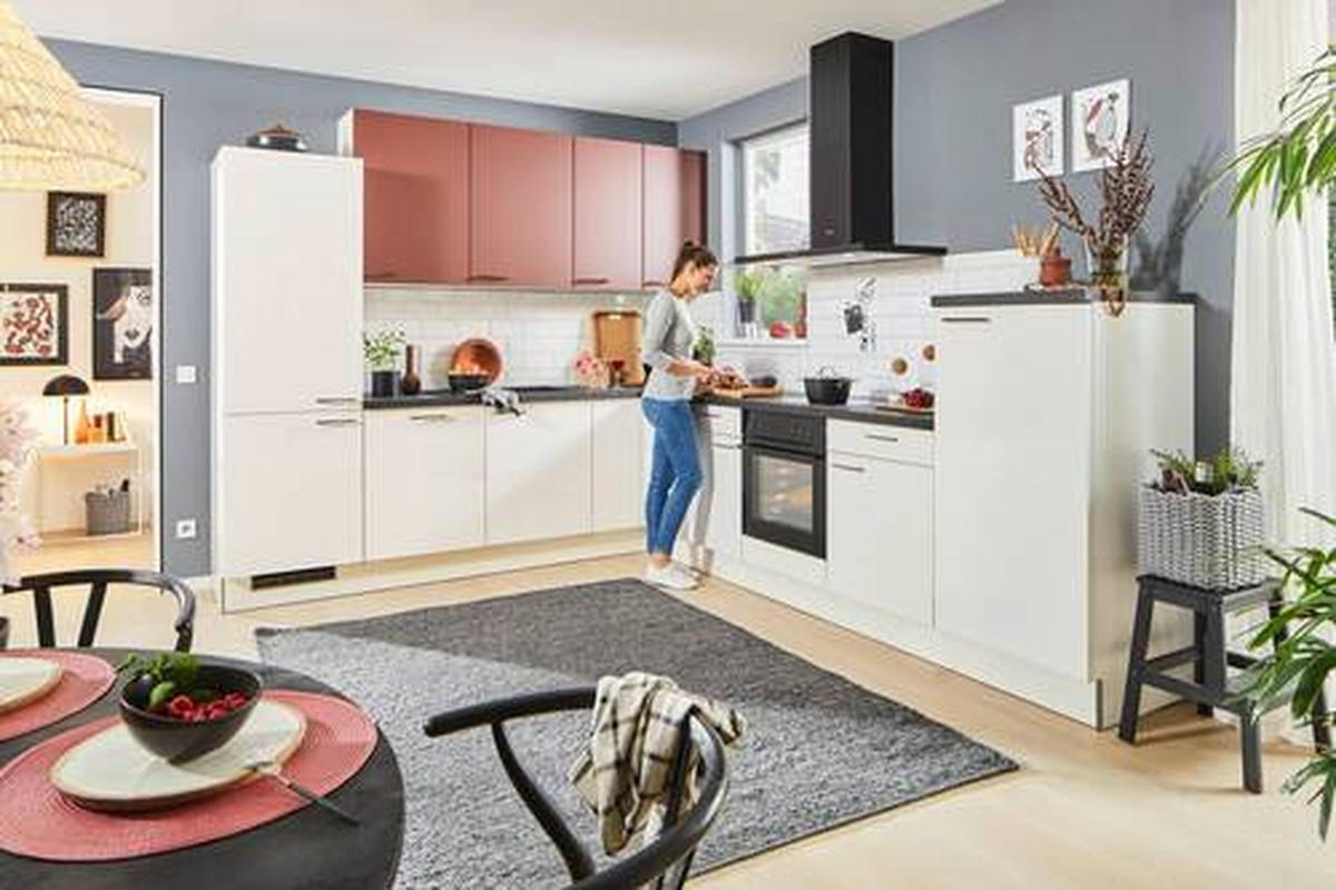 ECKKÜCHE 270/330 cm  in Rot, Weiß  - Rot/Schwarz, Design, Holzwerkstoff/Metall (270/330cm) - Xora