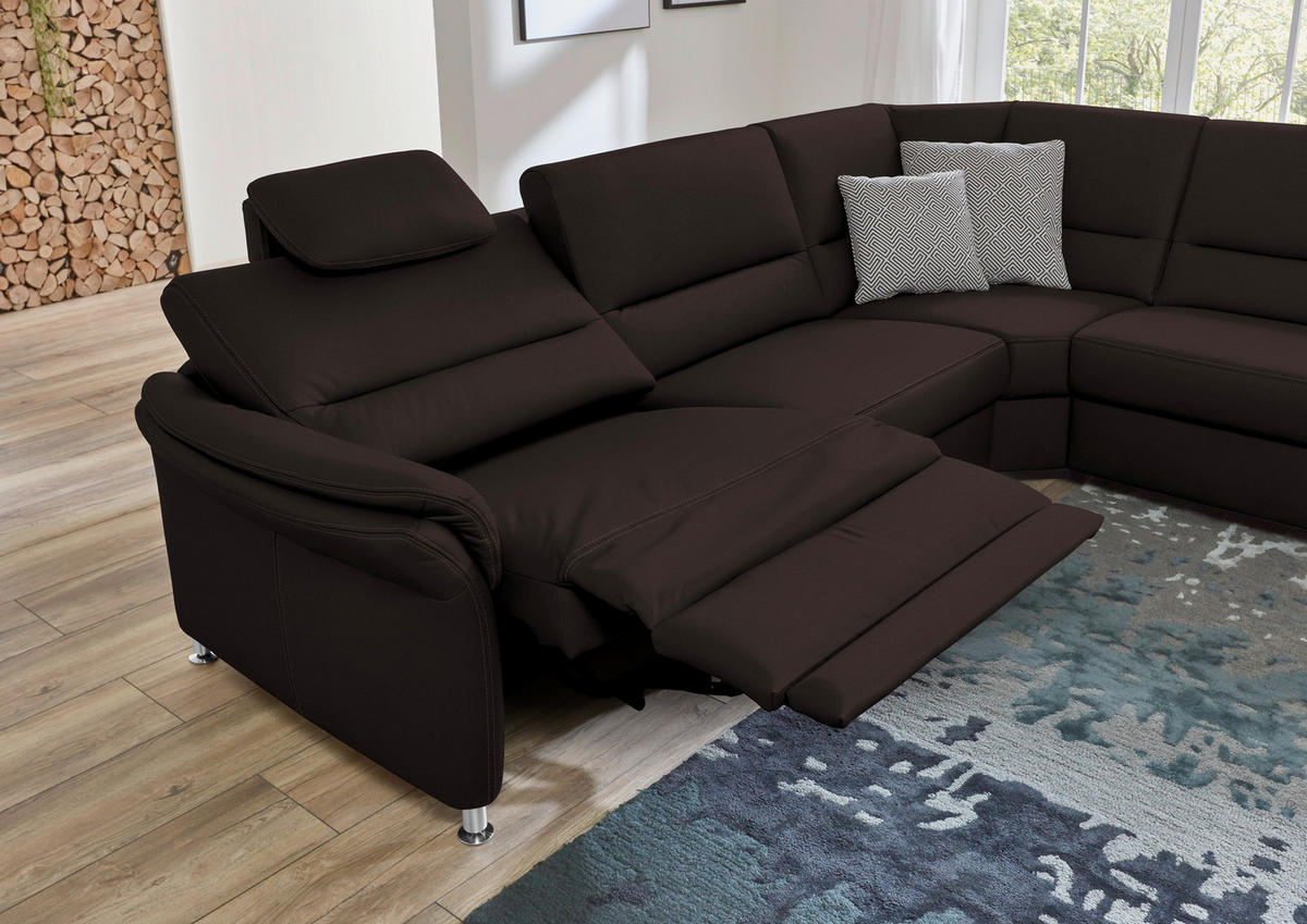 ECKSOFA in Echtleder Dunkelbraun  - Dunkelbraun/Beige, Design, Leder/Metall (288/249cm) - Beldomo Premium