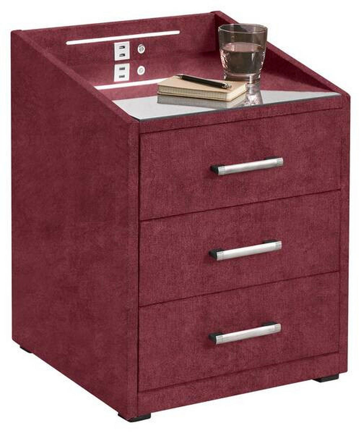 NACHTTISCH 47/61/46 cm  in Bordeaux  - Bordeaux/Silberfarben, Modern, Holzwerkstoff/Kunststoff (47/61/46cm) - MID.YOU