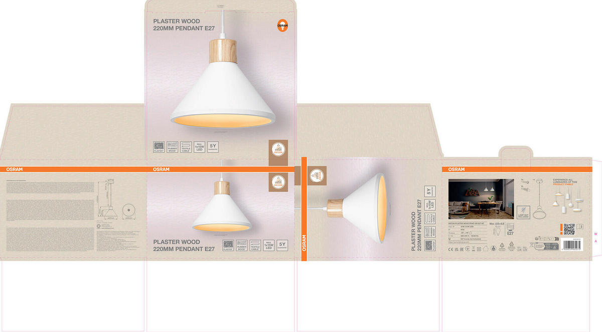 HÄNGELEUCHTE 22/122.5 cm  - Hellbraun/Weiß, Basics, Holz/Stein (22/122.5cm) - Osram
