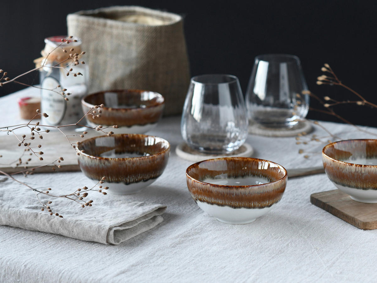 DIPSCHALENSET  - Weiß/Bronzefarben, Design, Keramik - Creatable