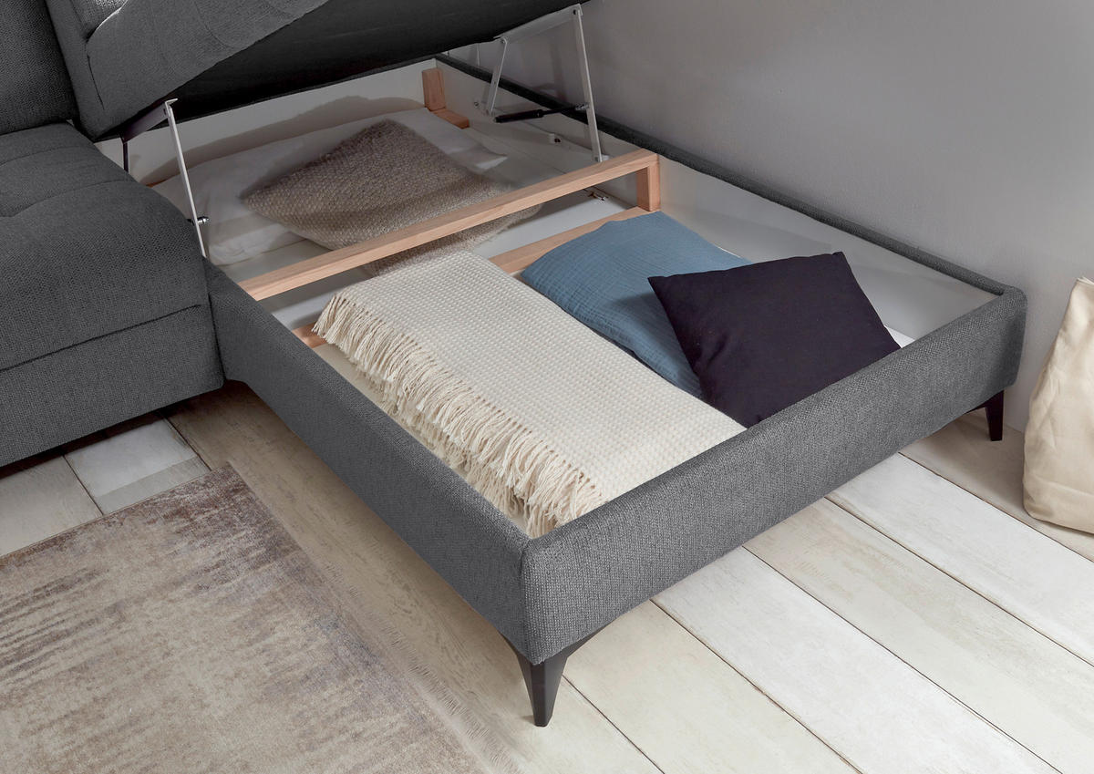 ECKSOFA in Webstoff Anthrazit  - Anthrazit/Schwarz, Konventionell, Kunststoff/Textil (282/200cm) - MID.YOU