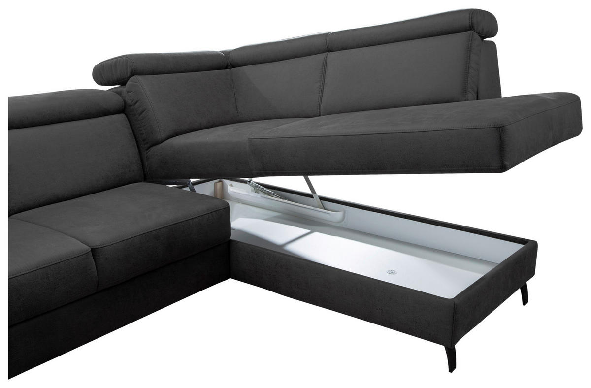 WOHNLANDSCHAFT in Mikrofaser Grau, Schwarz  - Schwarz/Grau, KONVENTIONELL, Textil/Metall (165/317/193cm) - Sit & More
